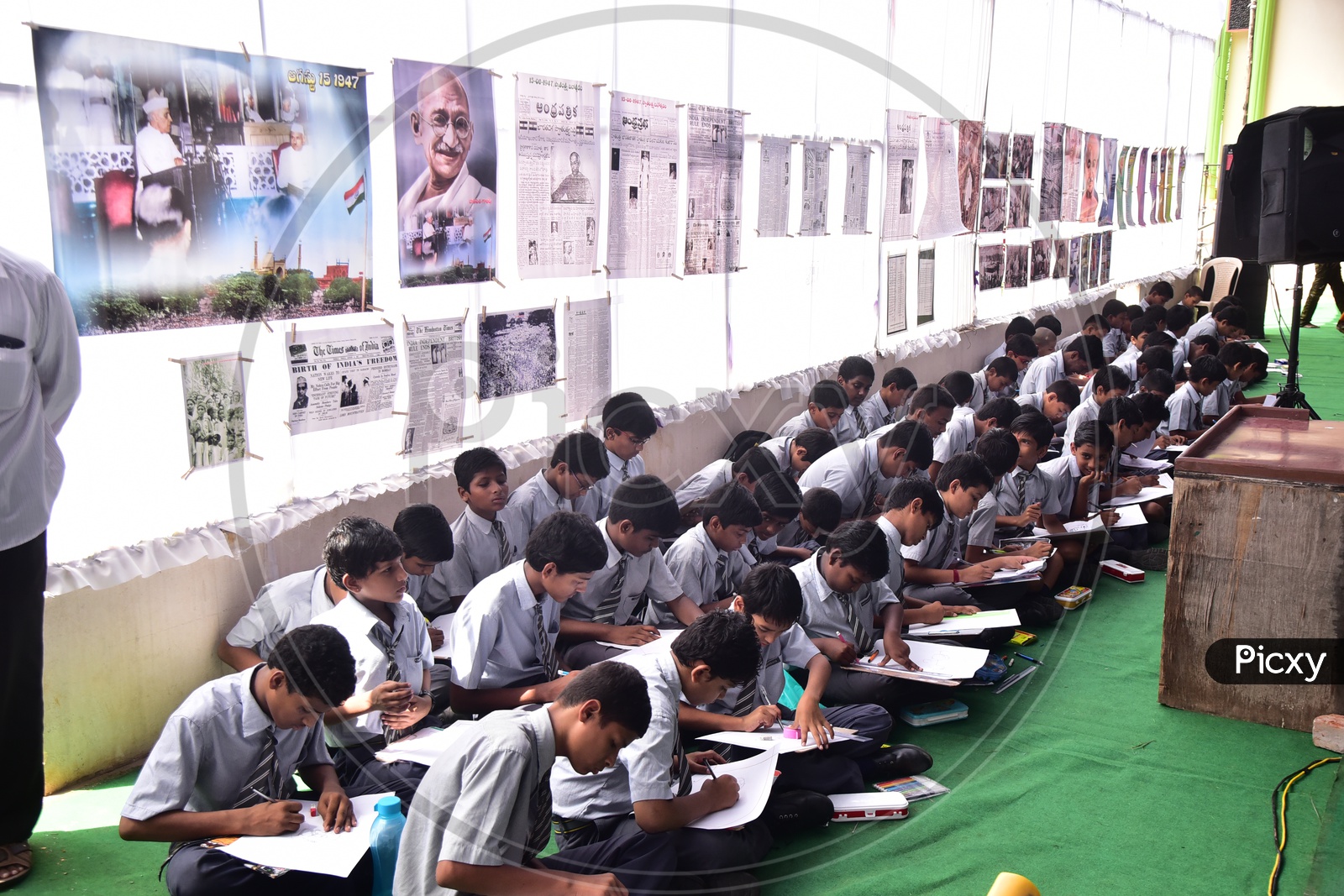 School children during a drawing competition