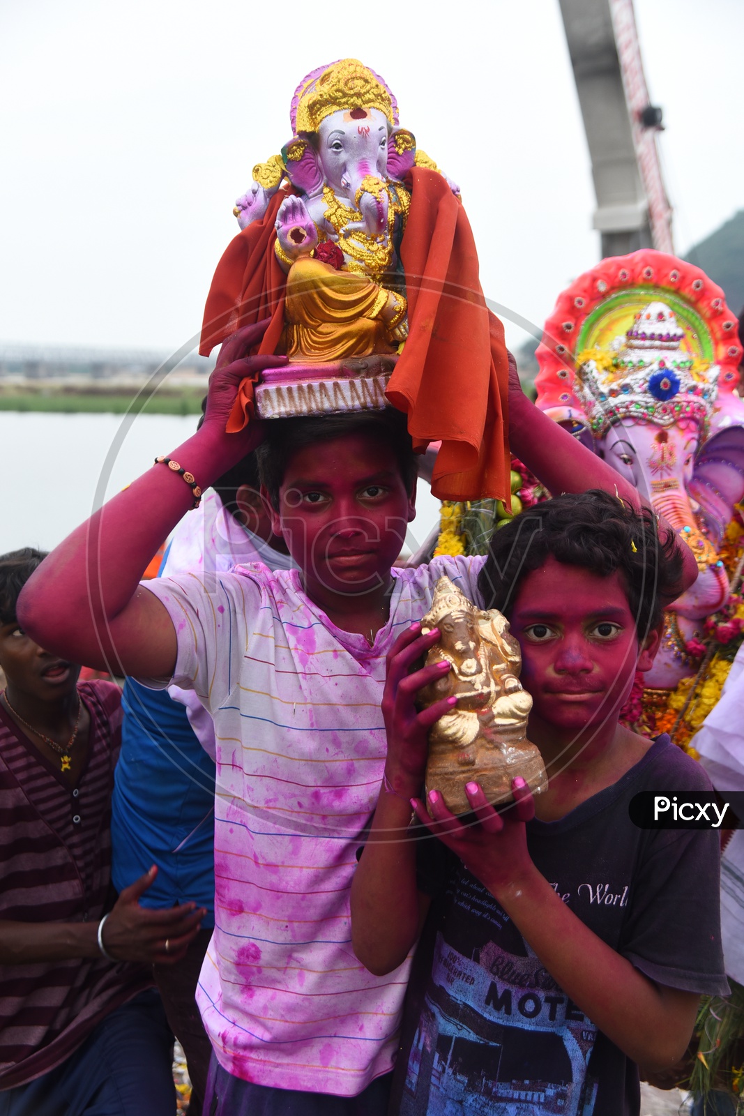 Kids with their Ganesha Idols during Ganesh Visarjan