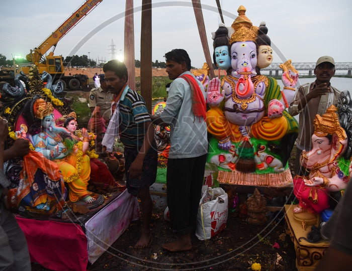 Ganesha Idols being prepared for the Visarjan