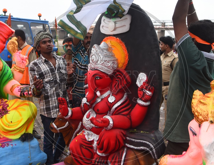 Ganesha Idol being prepared for the visarjan