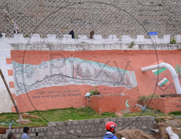 Dandi March Painting On the Walls in Vijayawada