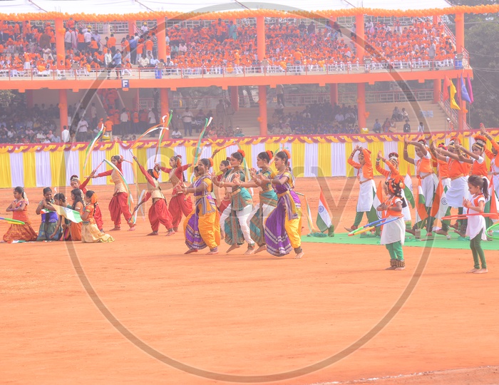 Girls Performing Classical Dance Art Forms in Parade