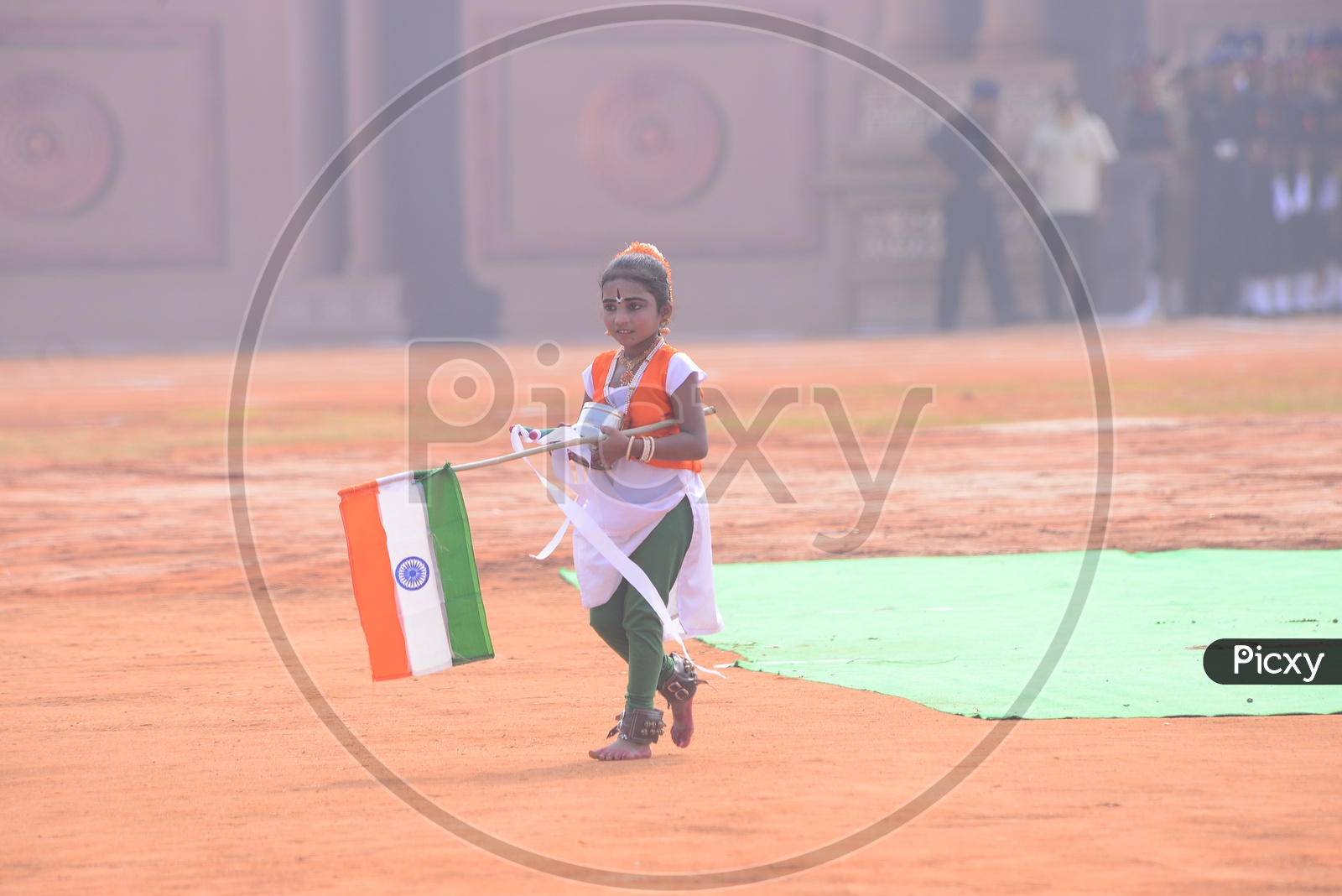 Students With Indian National Flags At  Parade