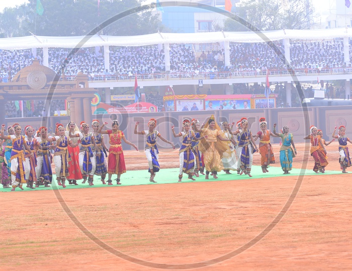 Girls Performing Classical Dance In Parade