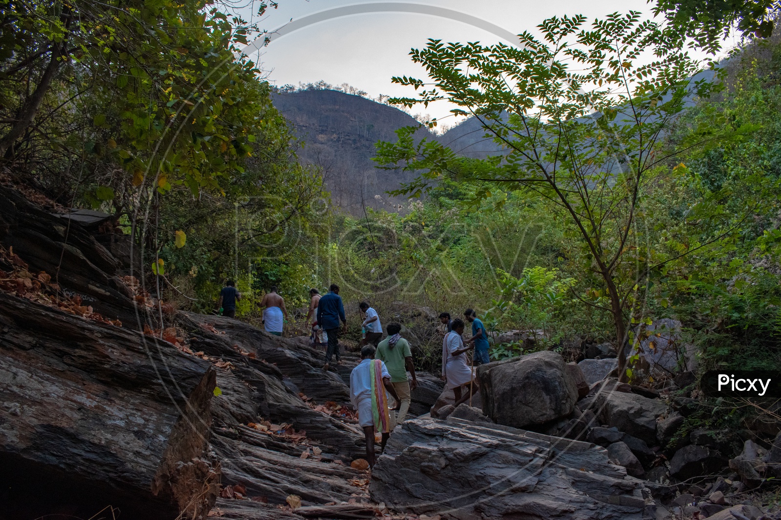 Image of People trekking to reach Jwala Narasimha swami temple