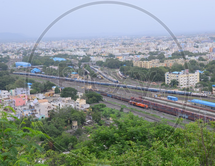 Aerial View of Vijayawada City and railway station