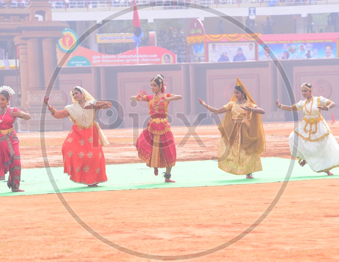 Girls Performing Classical Dance Art Forms in Parade