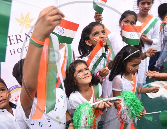 School Children With Indian National Flags
