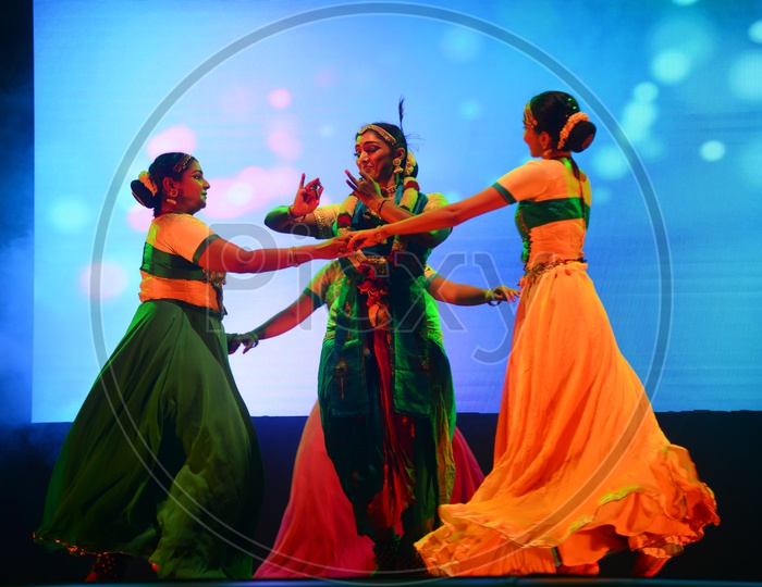 Artists In Sri Krishna Attire  Performing Dance On Stage