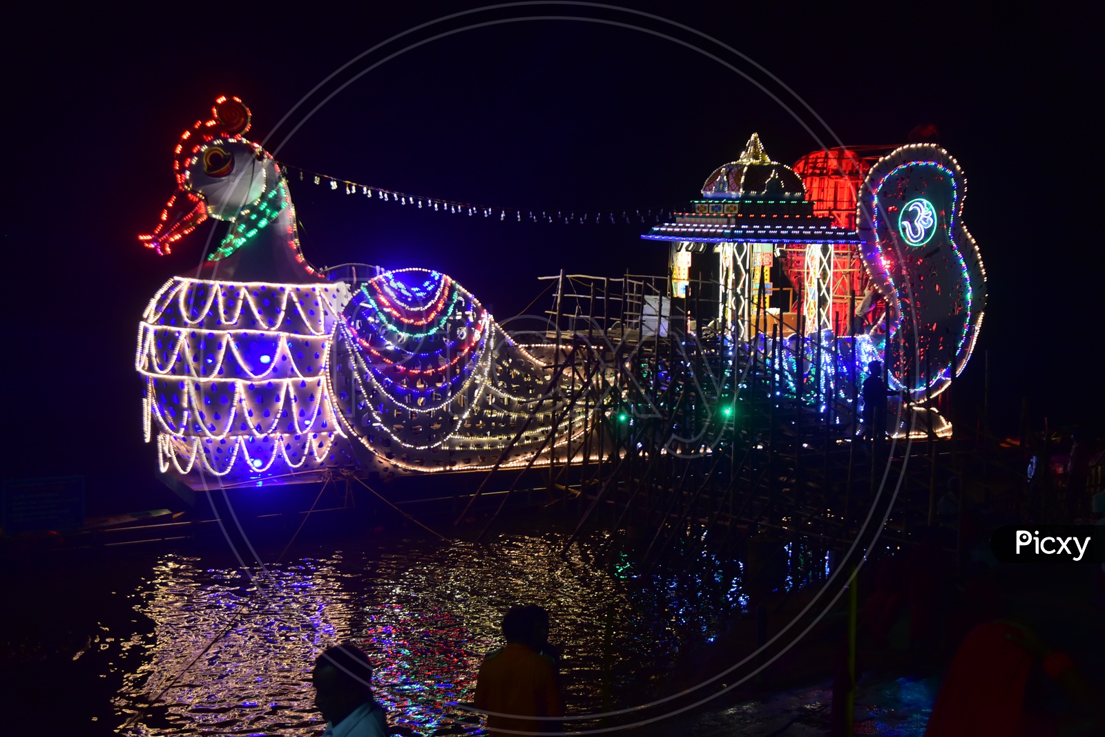 Decorated Boat In Krishna River