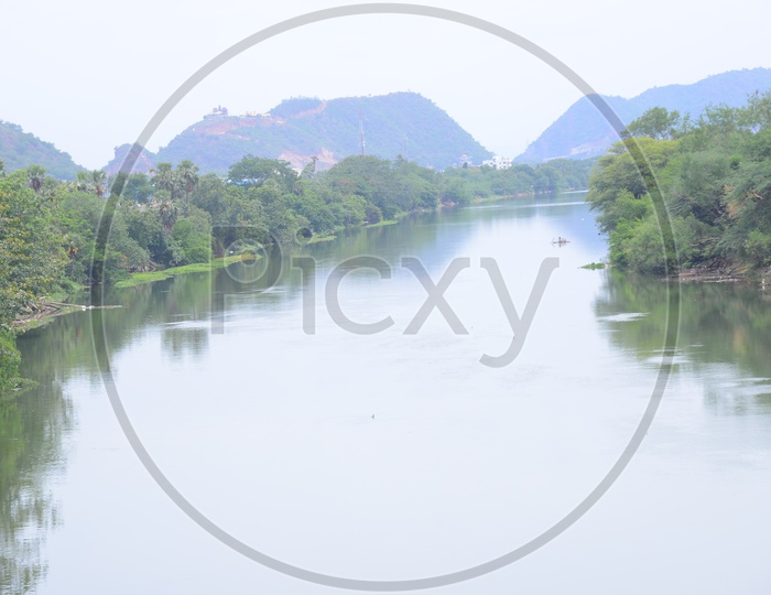 Landscape view of River Krishna in Vijayawada