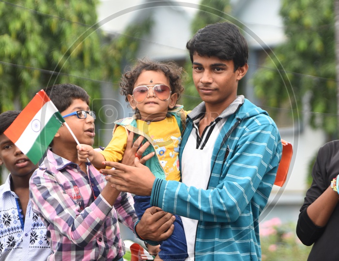 School Children With Indian National Flags At Independence Day Event