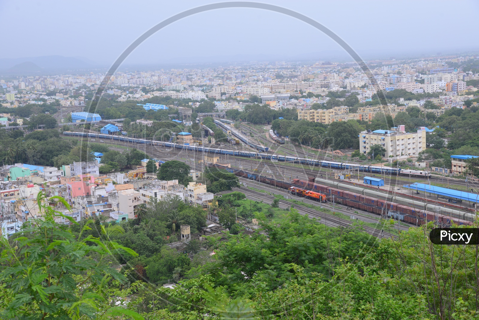 Aerial View of Vijayawada City and railway station