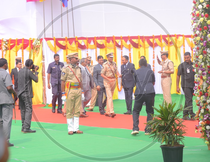 Government Officials Arriving at AP State Republic Day Event  At  Vijayawada