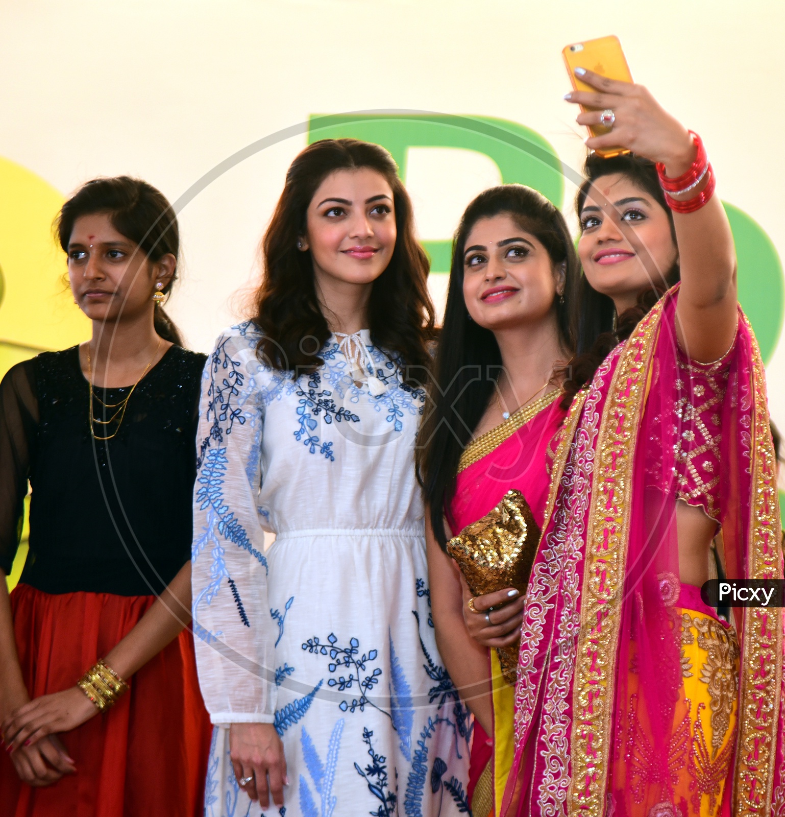 Serial Actress Taking Selfies With Actress Kajal Agarwal