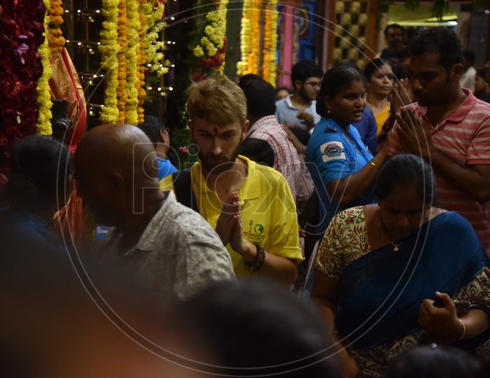 A Foreigner Devotee At Kanaka Durga Temple For Darshan