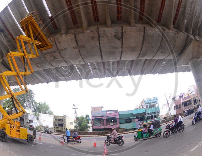 Traffic Under flyover construction view