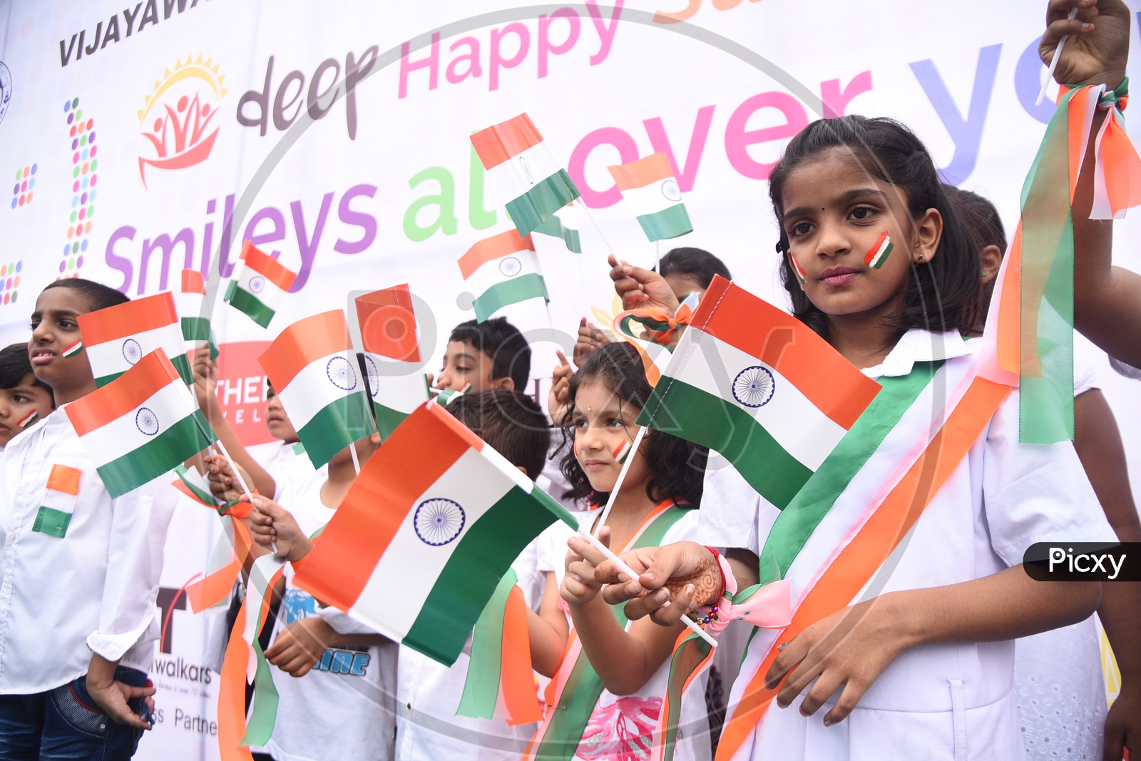 School Children Holding Indian National Flags