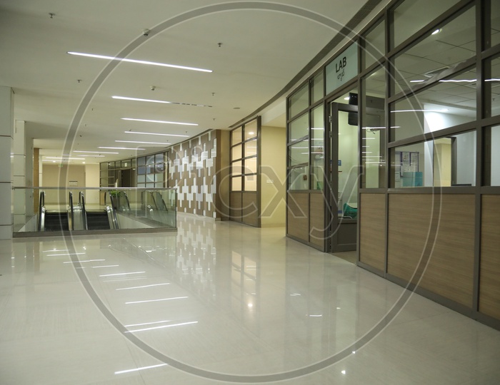 Architecture of a Hospital Corridor And Interiors With Glass
