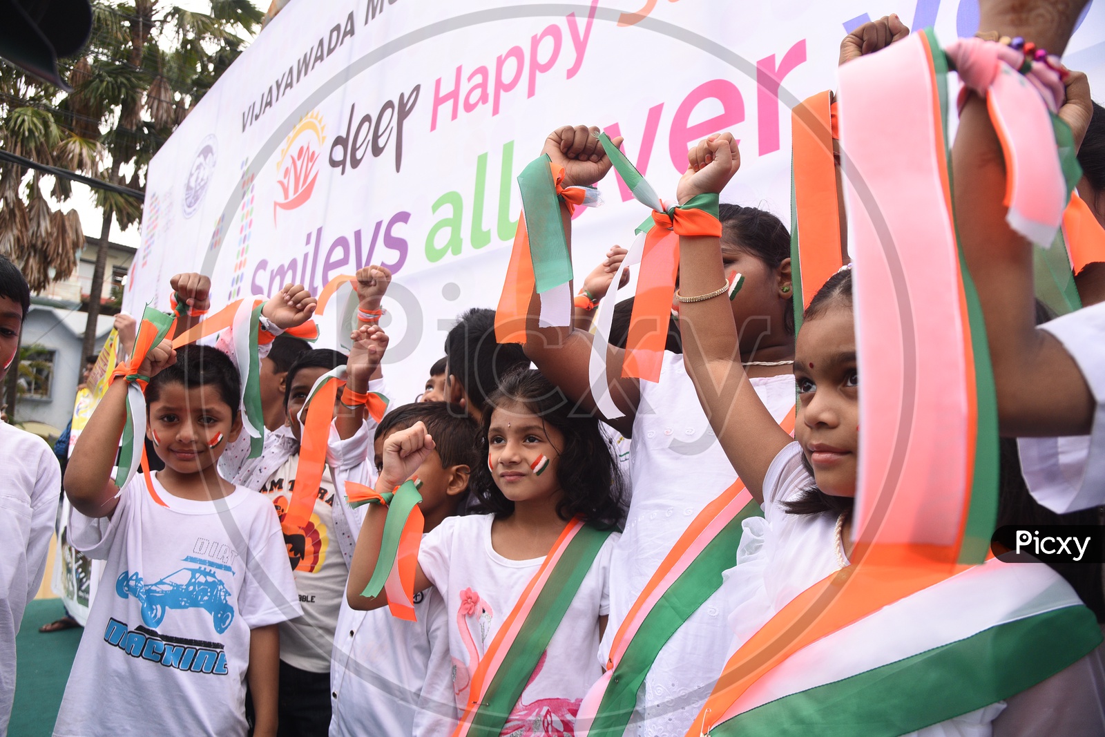 School Children With Indian National Flags