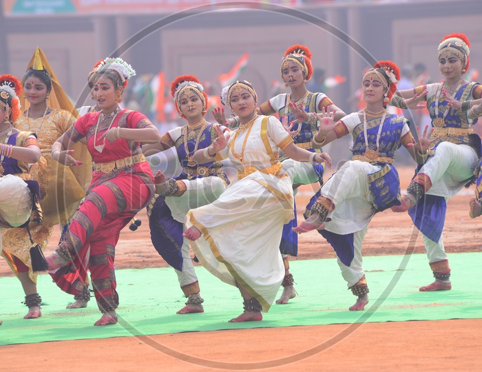 Girls Performing Classical Dance In Parade