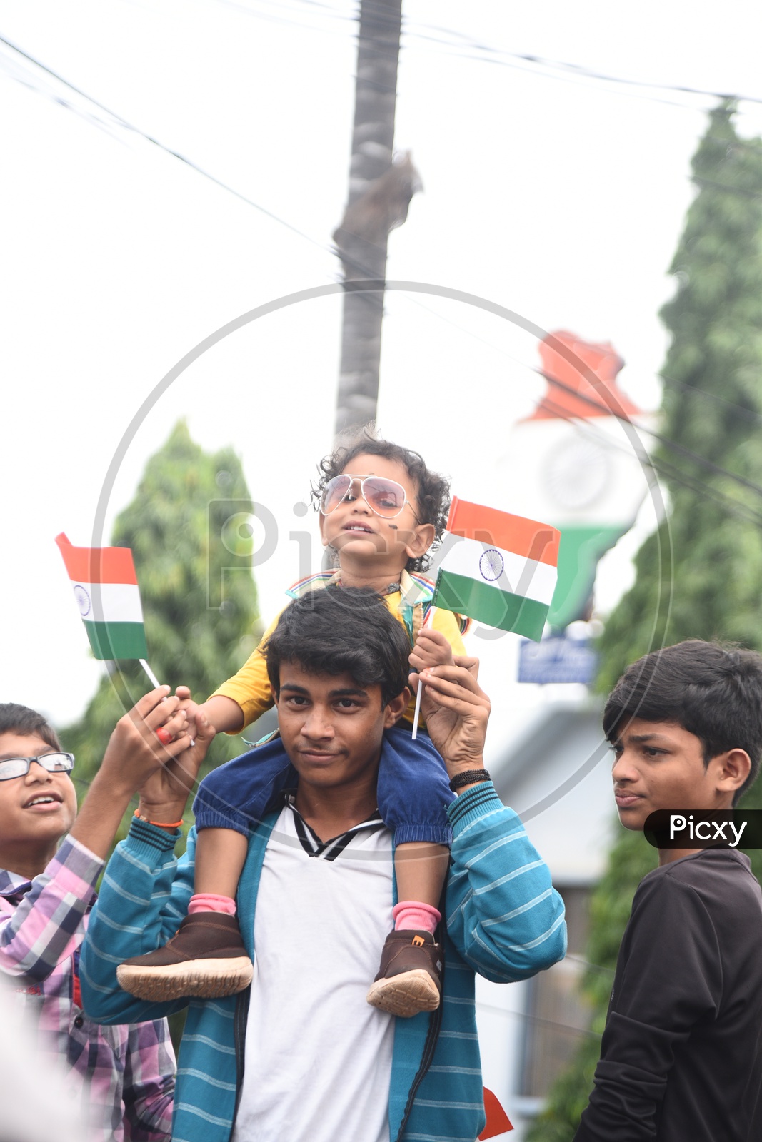 School Children With Indian National Flags At Independence Day Event