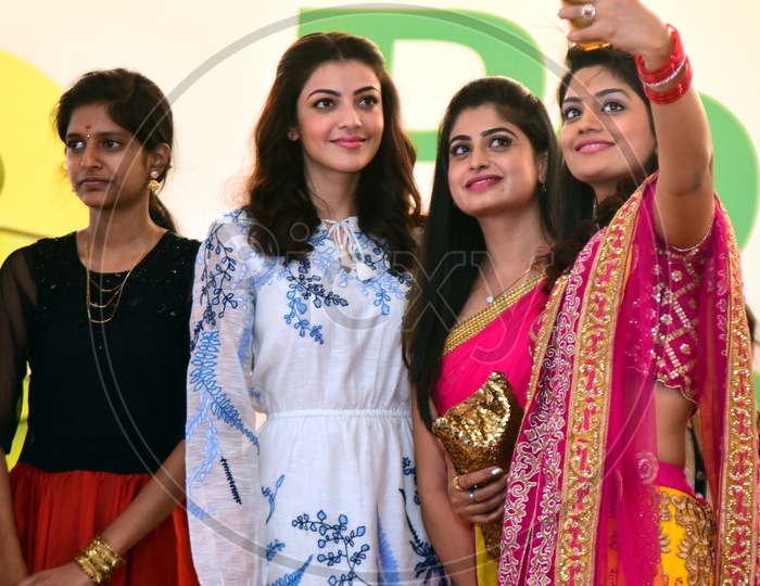 Serial Actress Taking Selfies With Actress Kajal Agarwal