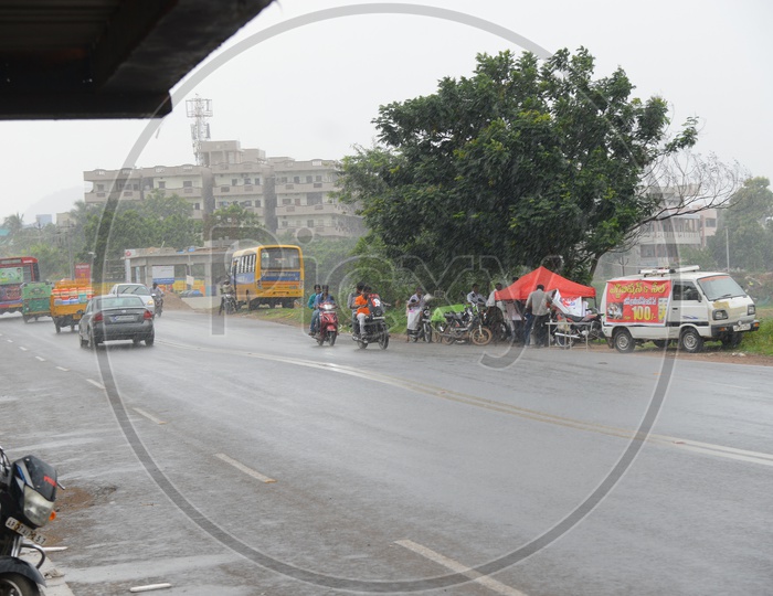 Traffic on road during rain