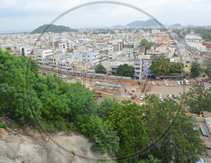 Aerial view of Vijayawada city