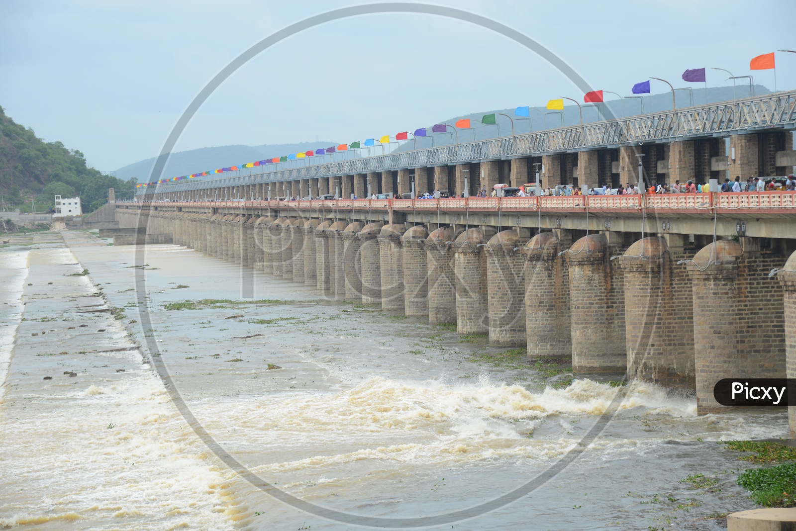 Panaromic view of Praksam barrage over the river Krishna