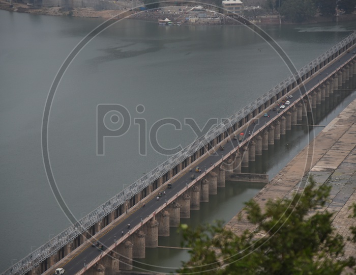 Prakasam barrage in aerial view