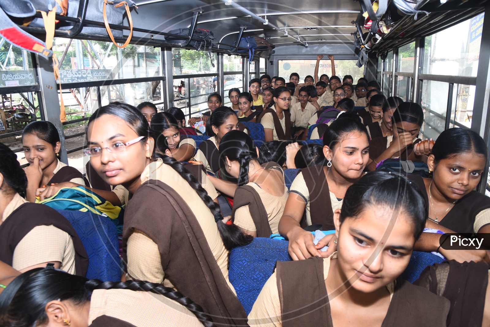 College students in the bus