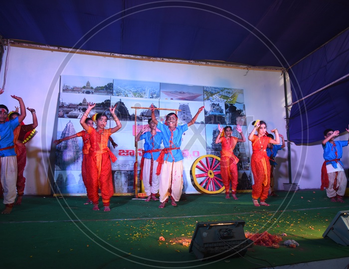 Children perform a dance as part of Balotsav at Vijayawada