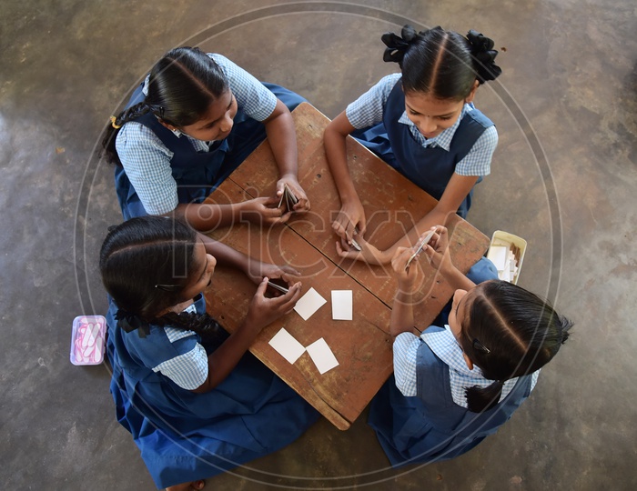 School Girls Playing Cards Game