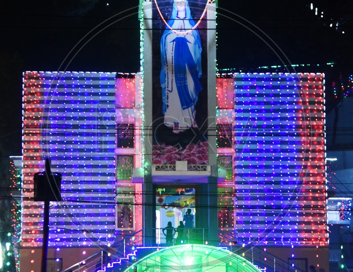 Gunadala Matha Shrine decorated with led lights
