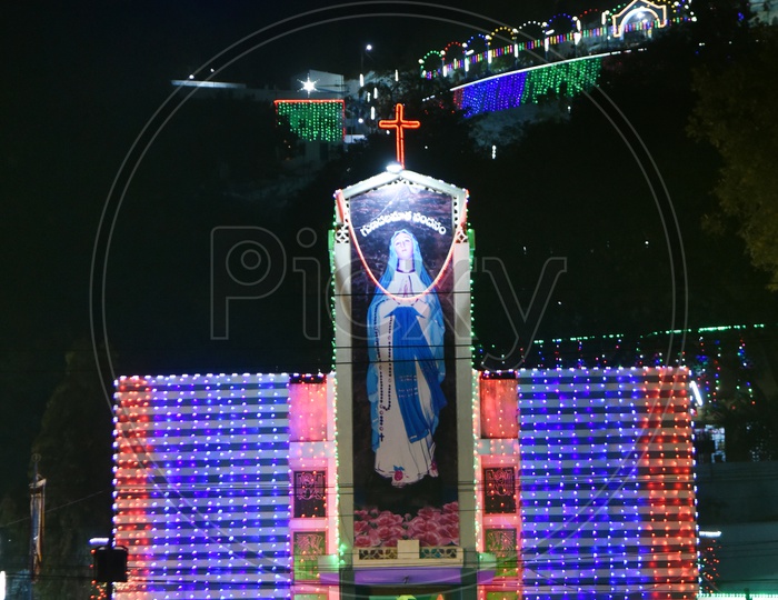Gunadala Marry Matha Shrine decorated with led lights