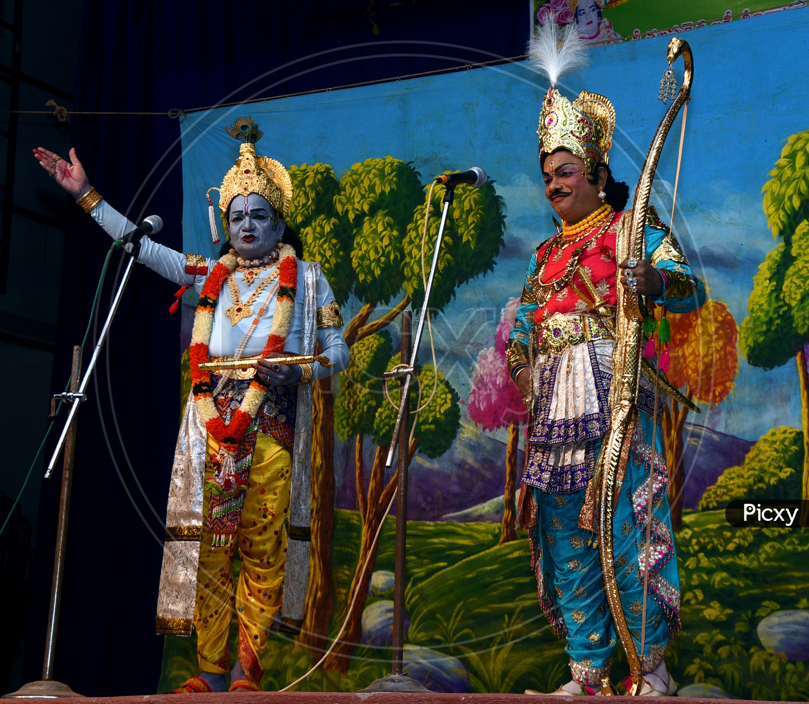 Men enacting as Hindu Gods during a drama