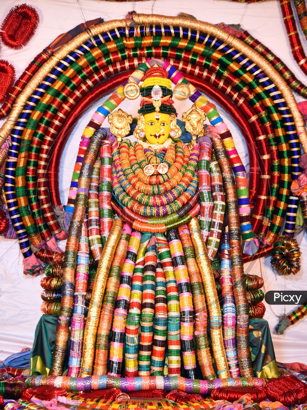 Goddess Kanaka Durga Adorned with Bangles in Vijayawada temple