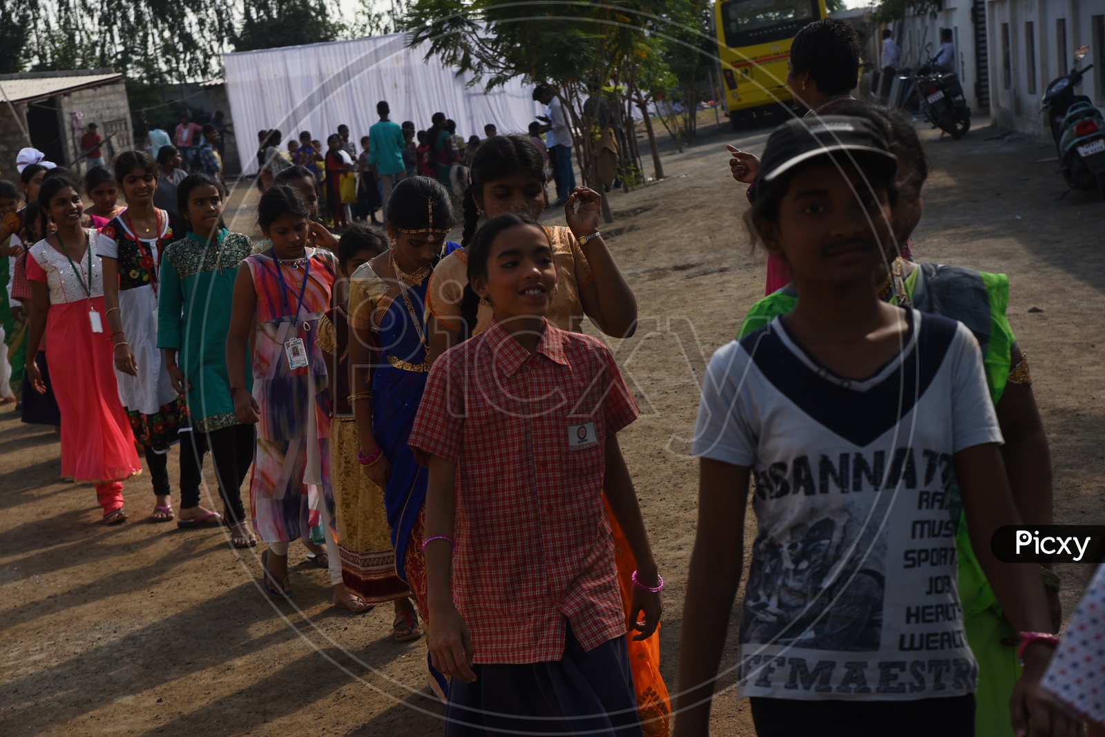 School kids walking in a queue