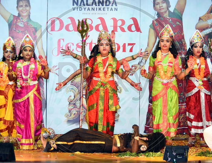 School kids enacting as Hindu Gods during Dussehra Celebrations