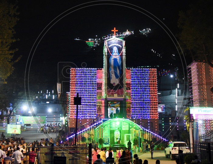 Gunadala Matha shrine decorationed with lights