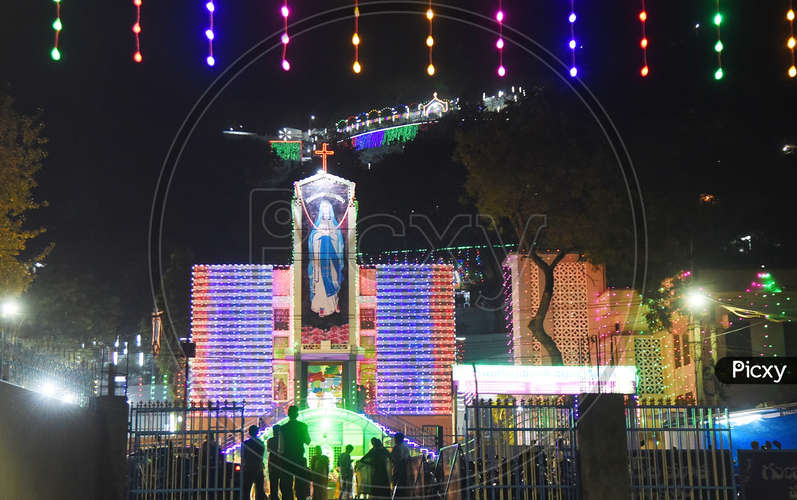 A view of Gunadala matha shrine decorated with led lights