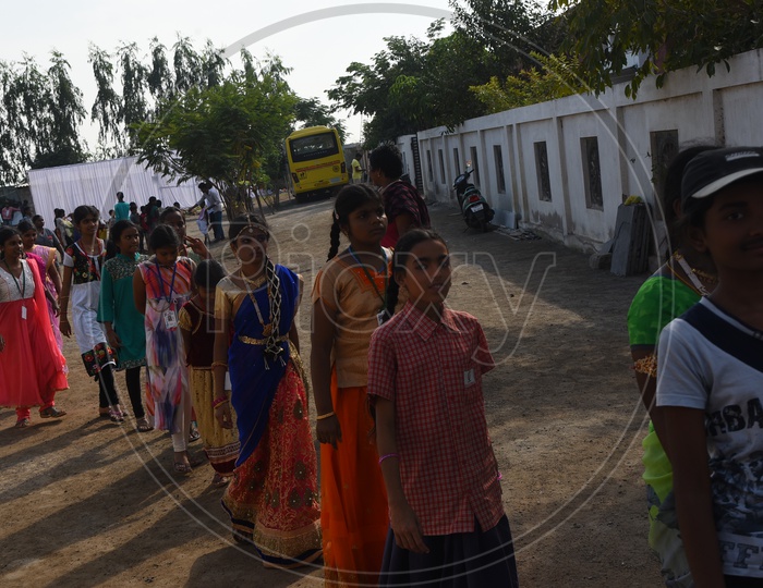 School girls walking in a queue