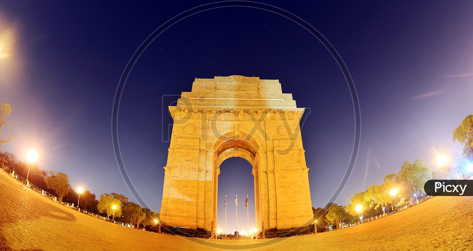 India Gate under the stars at night - Fish Eye View