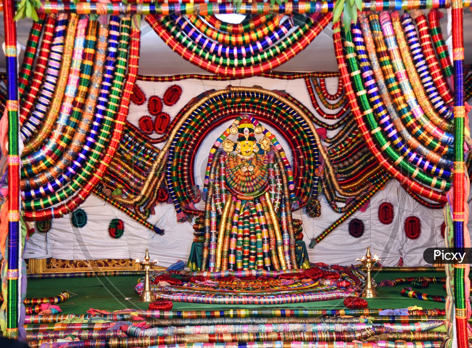 Goddess Kanaka Durga Adorned with Bangles in Vijayawada temple