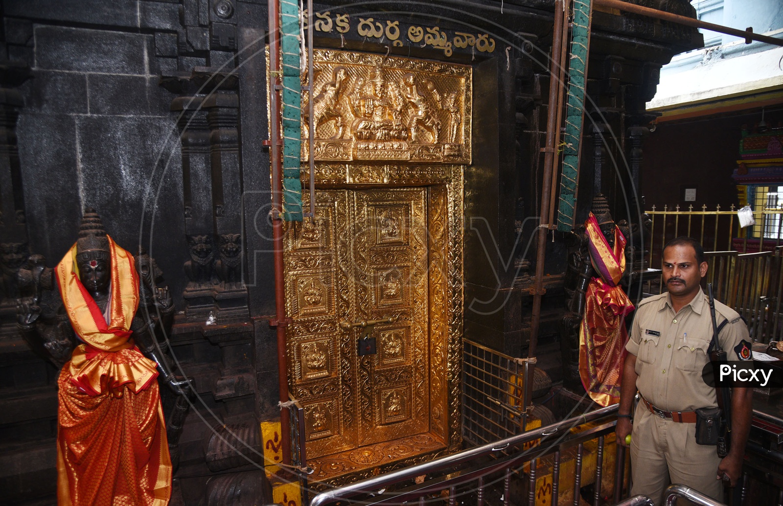 Gold plated door inside of Kanaka Durga temple