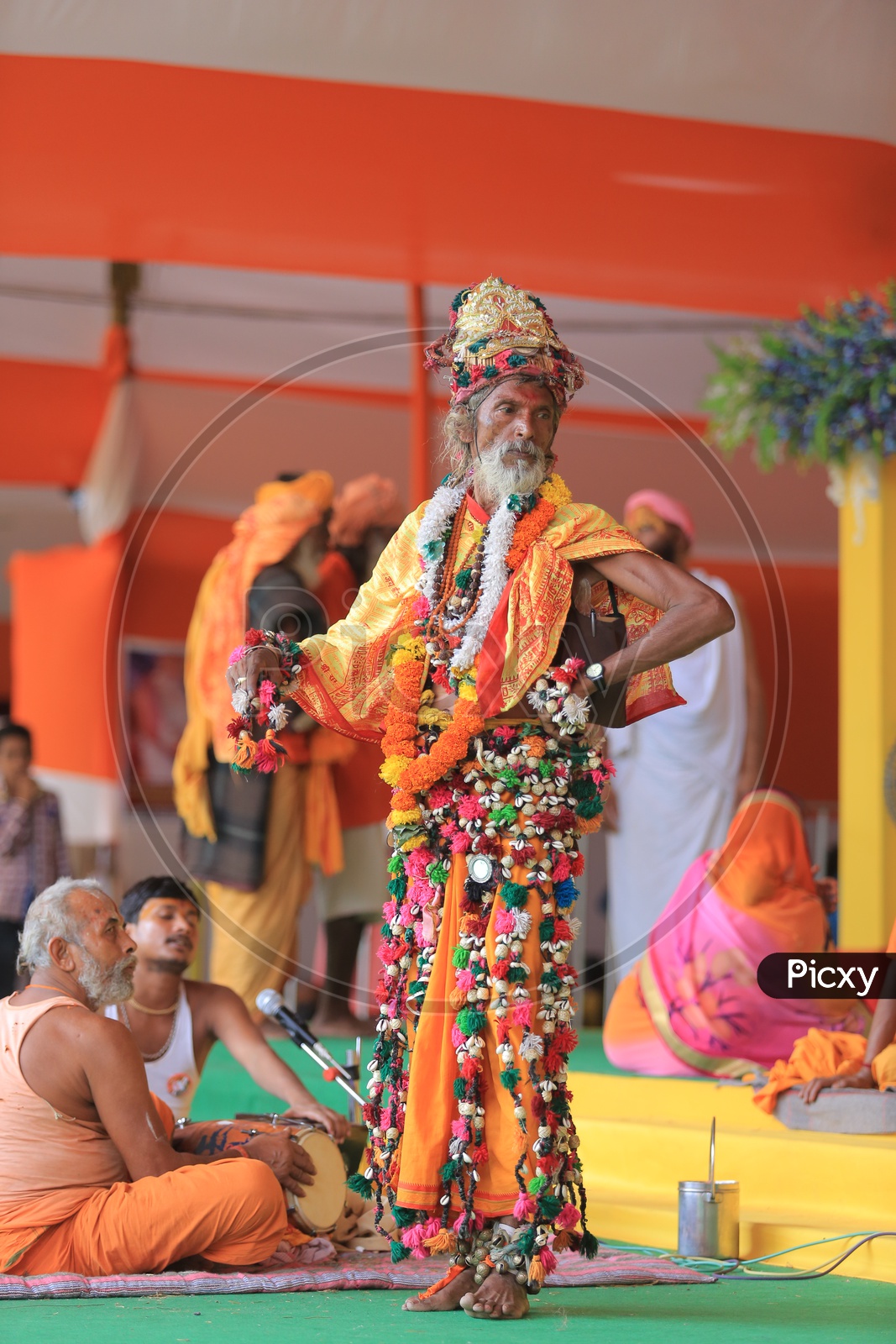 Hindu Baba Or Sadhu  Dancing On Stage in Kumbh Mela