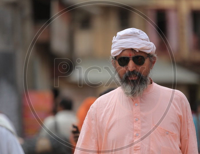 Portrait of a Man With Turban and Beard In Kumbh Mela