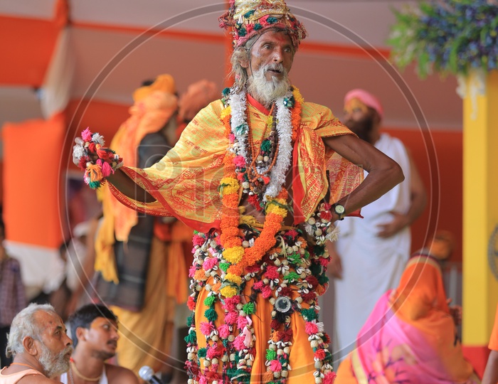 Hindu Baba Or Sadhu  Dancing On Stage in Kumbh Mela