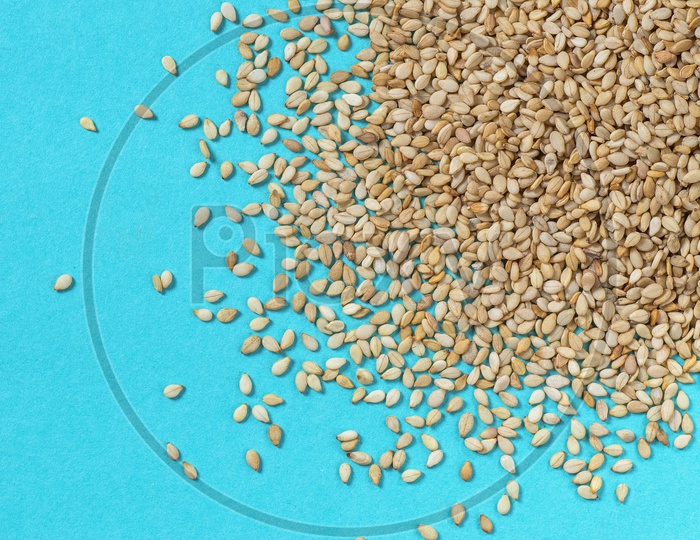 Sesame Seeds on blue background